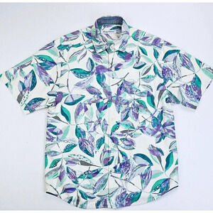 tommy Bahama Size Small Men's Ivory Floral Short Sleeve Silk Cotton Pocket Shirt